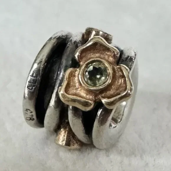 - RARE Retired Pandora 14k Gold & Sterling SilverPeridot Diamond Charm